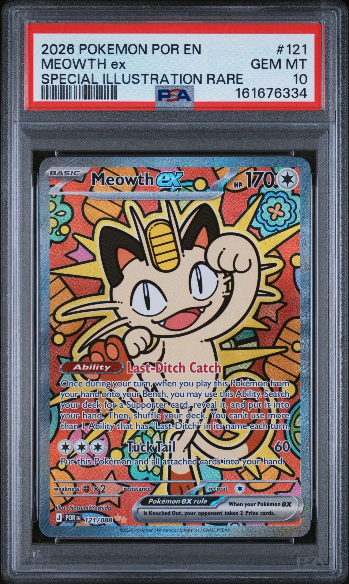 Graded 2026 Pokemon Perfect Order 121 Meowth ex-Special Illustration Rare PSA 10 cert 161676334