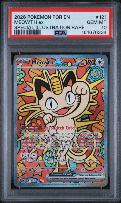 Graded 2026 Pokemon Perfect Order 121 Meowth ex-Special Illustration Rare PSA 10 cert 161676334
