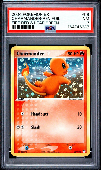 2004 POKEMON EX FIRE RED & LEAF GREEN 58 CHARMANDER-REVERSE FOIL PSA 7