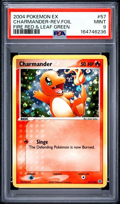 2004 POKEMON EX FIRE RED & LEAF GREEN 57 CHARMANDER-REVERSE FOIL PSA 9