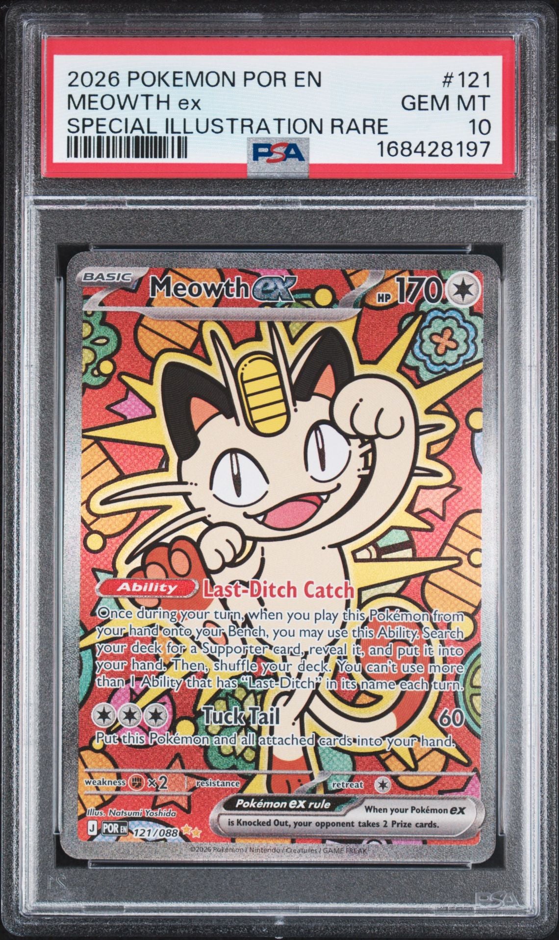 Graded 2026 Pokemon Perfect Order 121 Meowth ex-Special Illustration Rare PSA 10 cert 168428197