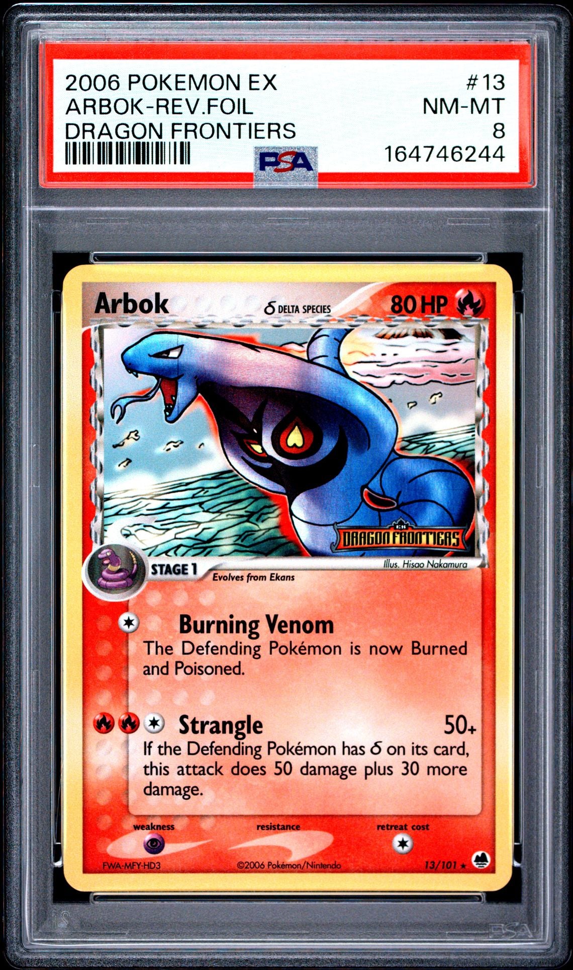 2006 POKEMON EX DRAGON FRONTIERS 13 ARBOK-REVERSE FOIL PSA 8