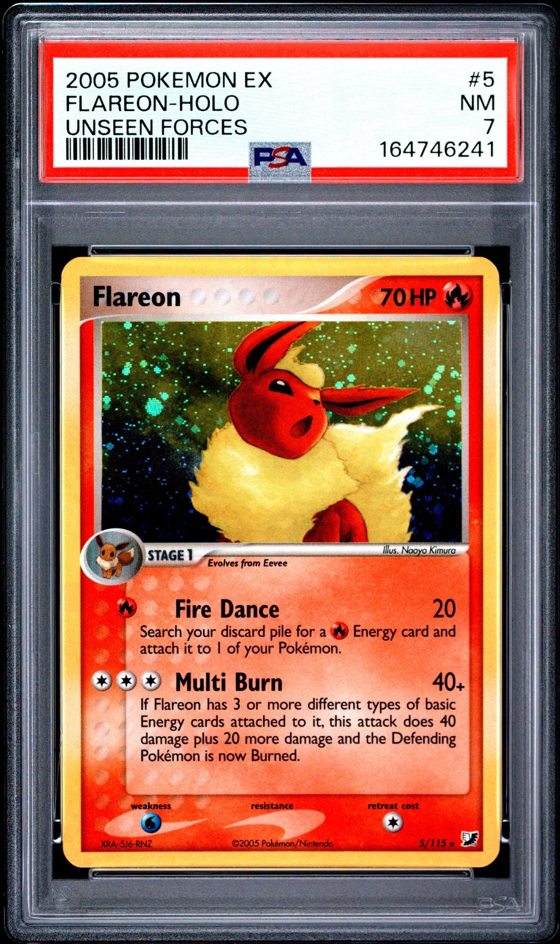 2005 POKEMON EX UNSEEN FORCES 5 FLAREON-HOLO PSA 7