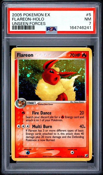 2005 POKEMON EX UNSEEN FORCES 5 FLAREON-HOLO PSA 7