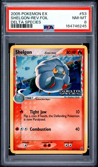 2005 POKEMON EX DELTA SPECIES 53 SHELGON-REVERSE FOIL PSA 8