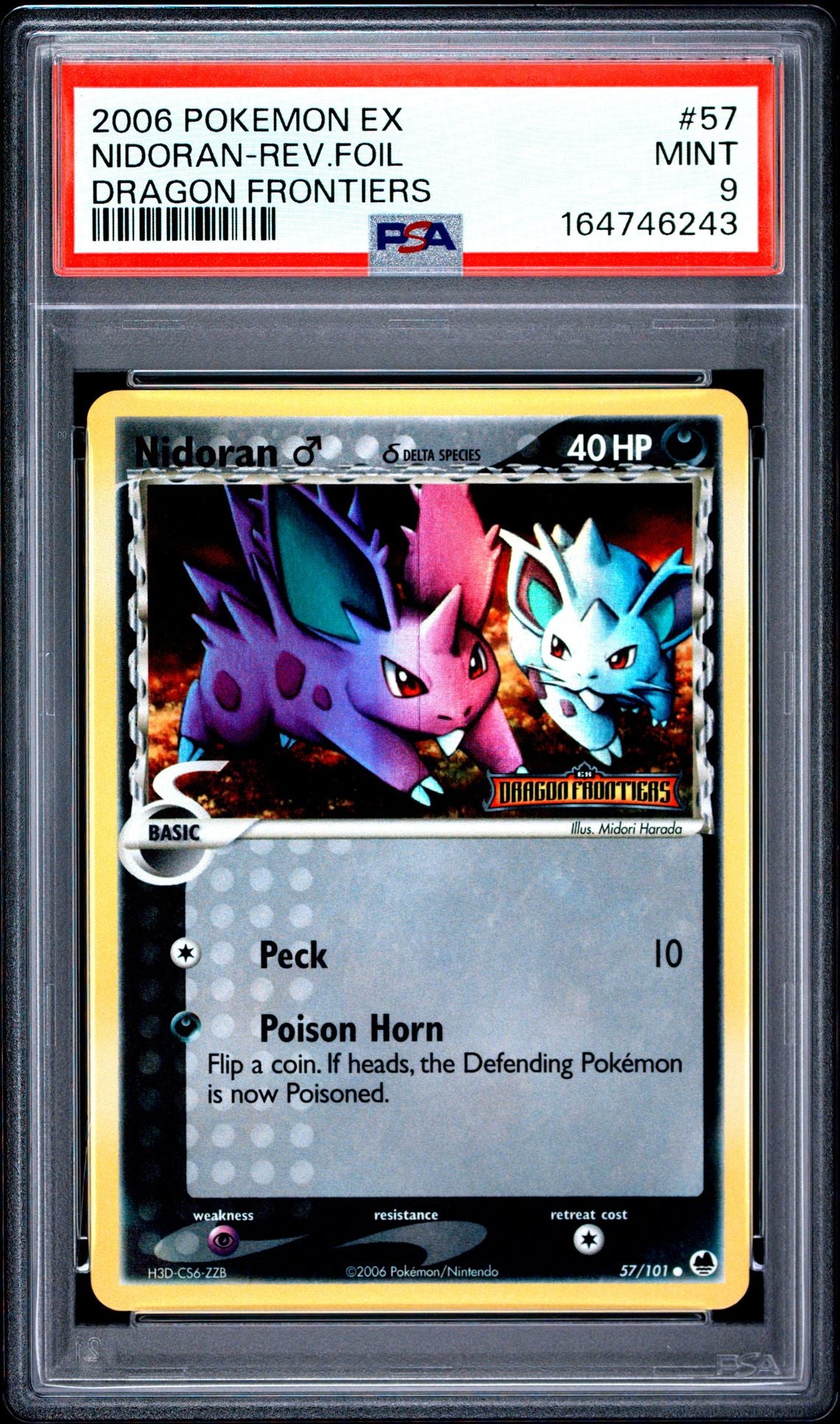 2006 POKEMON EX DRAGON FRONTIERS 57 NIDORAN-REVERSE FOIL PSA 9