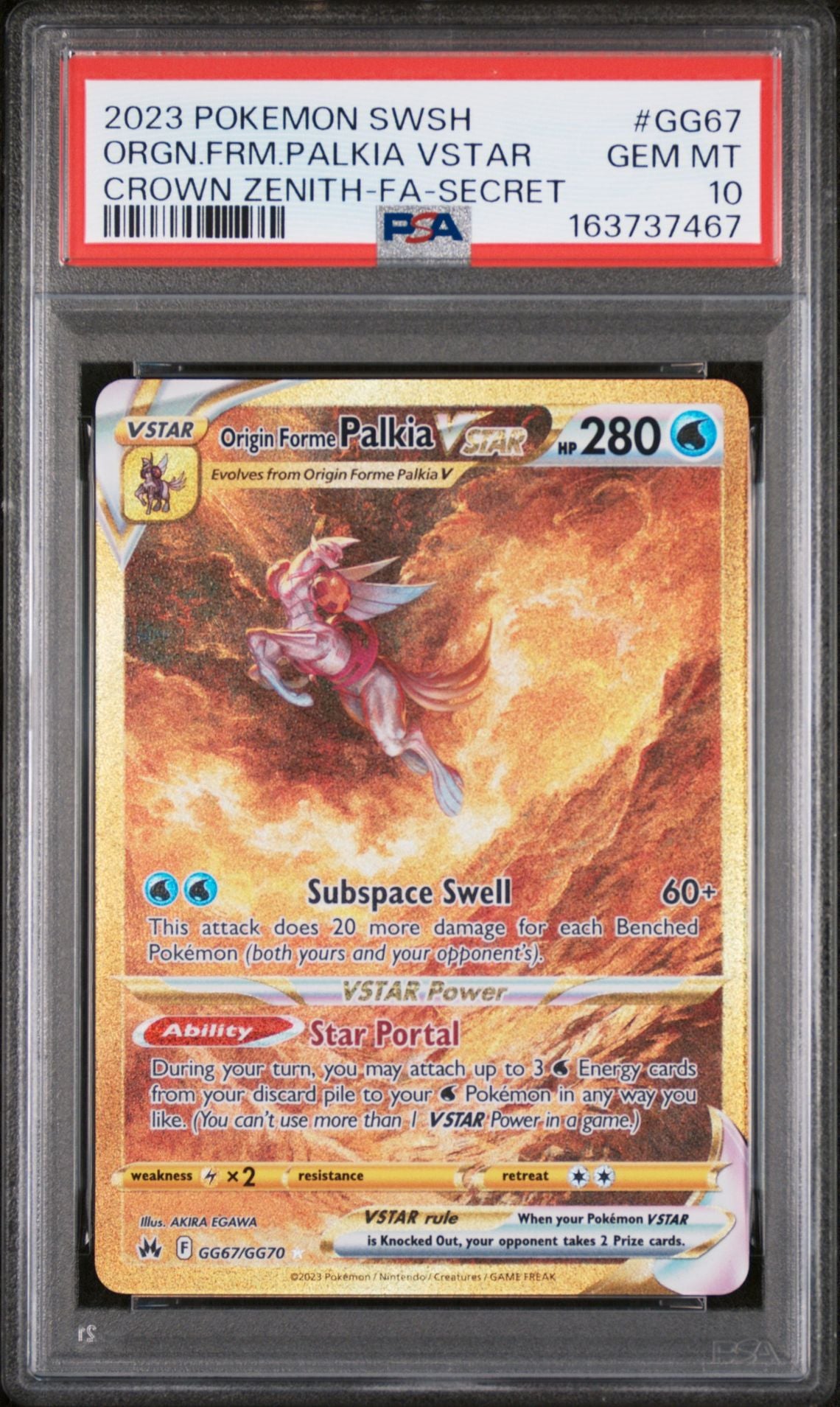 Graded 2023 Pokemon Crown Zenith GG67 Orgn.frm.palkia VSTAR-Crown Zenith-FA-Secret PSA 10 cert 163737467